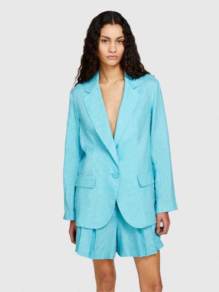 100% linen blazer - women's blazers - Turquoise | Sisley image number 4